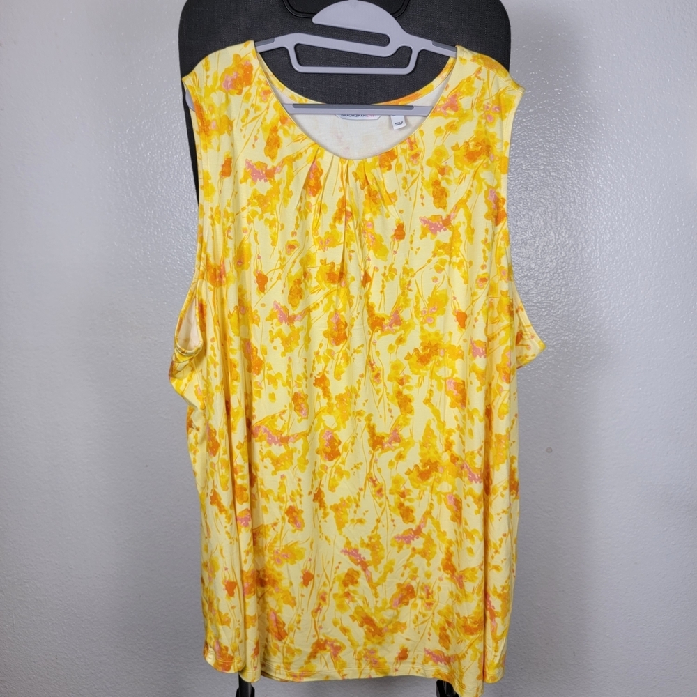 Isaac Mizrahi Live! Women's Printed Swing Sleeveless Top w Neck Detail Yellow 5X